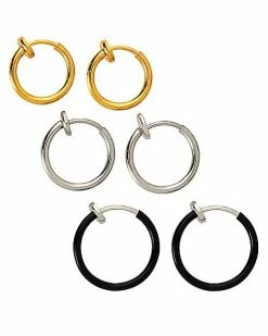 Discount 🛒 Multi-Pack Black Silver and Goldtone Fake Hoop Earrings - 6 Pack 🧨