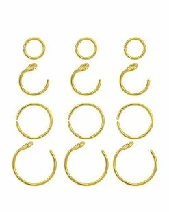 Cheap 🎁 Multi-Pack Goldtone Hoop Nose Rings and Fake Hoop Nose Rings 12 Pack - 20 Gauge 🔔