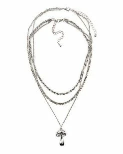 New 🧨 Silvertone Mushroom Quadruple Chain Neclace 🤩