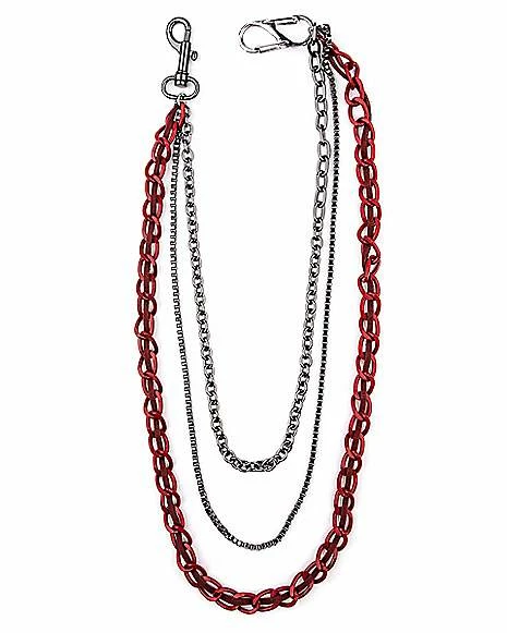Discount π Silvertone and Red Triple Row Curb Wallet Chain π€©