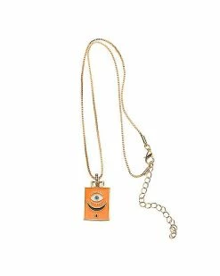 Promo ⌛ Goldtone Orange Evil Eye Pendant Necklace 💯