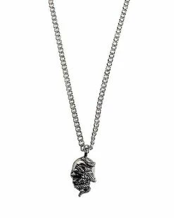 Wholesale 👍 Snake Skull Pendant Silvertone Chain Necklace 😉
