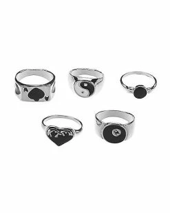 Flash Sale 🥰 Multi-Pack Yin Yang Heart 8 Ball Rings - 5 Pack ⭐