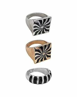Wholesale 🌟 Multi-Pack Black Silver and Goldtone Swirl Rings - 3 Pack 🔔