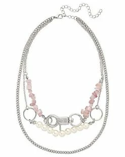 Best deal 🔥 Triple Row Pearl Effect Stone and Chain Choker Necklace 🌟