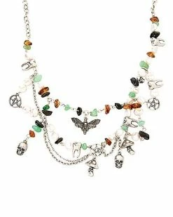 Outlet 🧨 Death Moth Charms and Beads Chain Choker Necklace 😀