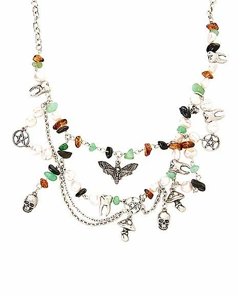Outlet 𧨠Death Moth Charms and Beads Chain Choker Necklace π