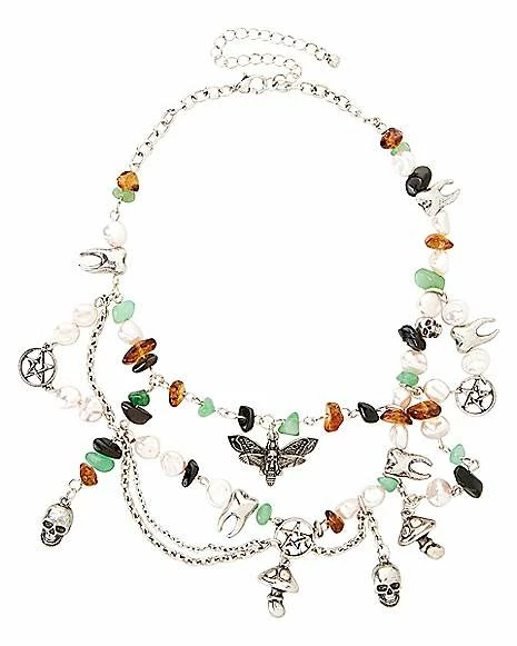Outlet 𧨠Death Moth Charms and Beads Chain Choker Necklace π - Image 2