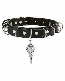 Budget 🔔 Raven Skull Charm Choker Necklace 🔔