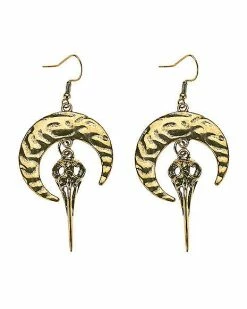 Wholesale 😉 Antique Gold Plated Raven Skull Dangle Earrings ✨