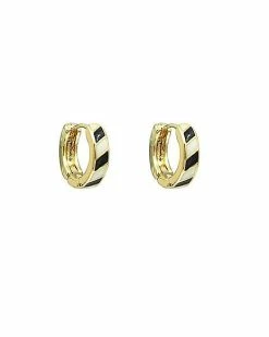 Best deal ⭐ Goldplated Black and White Stripe Huggie Hoop Earrings - 18 Gauge 🧨