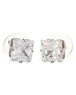 New ✨ Square CZ Silvertone Stud Earrings - 20 Gauge 😉
