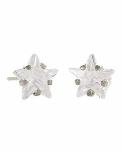 Deals 😀 Star CZ Silvertone Stud Earrings - 20 Gauge 😀