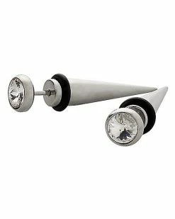 Best deal 💯 Round CZ Silvertone Fake Tapers - 18 Gauge 🎁