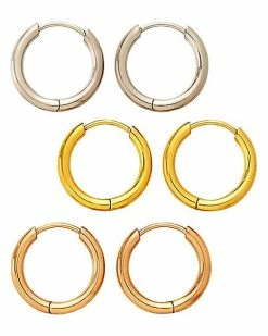 Hot Sale 🥰 Multi-Pack Silvertone Goldtone and Rose Goldtone Hoop Earrings 3 Pair - 20 Gauge ✔️