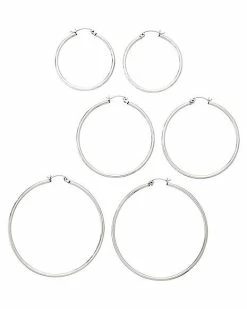Coupon ⌛ Multi-Pack Silvertone Hoop Earrings 3 Pair - 20 Gauge ❤️