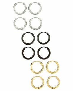 Best Pirce 🧨 Multi-Pack Silvertone Black and Goldtone Hoop Earrings 6 Pair - 20 Gauge ⭐