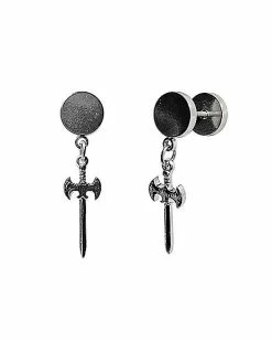 Best deal ✔️ Sword Fake Plugs Dangle Earrings - 18 Gauge 👍