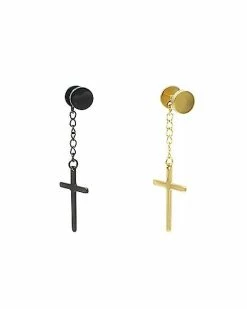 Best reviews of 💯 Black and Goldtone Cross Chain Dangle Fake Plugs - 18 Gauge 🎁