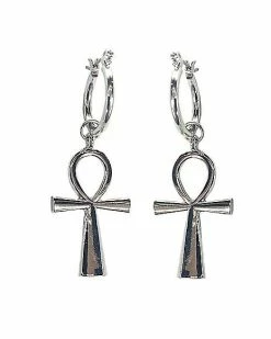 Hot Sale 😉 Silvertone Ankh Hoop Dangle Earrings ❤️