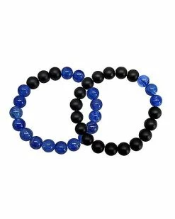 Deals ⌛ Navy Blue and Black Long Distance Beaded Bracelets - 2 Pack 🎁