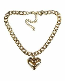 Best Pirce 😀 Heart Pendant Goldtone Curb Chain Choker Necklace 💯