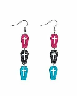 Coupon 🛒 Pink Blue and Black Coffin Dangle Earrings 🎉