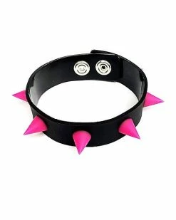 Buy 🥰 Faux Leather Pink Spiked Cuff ❤️