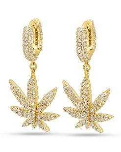 Brand new 🔥 CZ Iced Weed Leaf Dangle Hoop Earrings 🛒