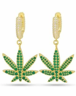 Best reviews of ⭐ Green CZ Iced Weed Leaf Hoop Earrings 🛒