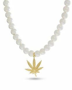 Buy 🎁 Pearl-Effect Goldplated Weed Leaf Necklace 😉